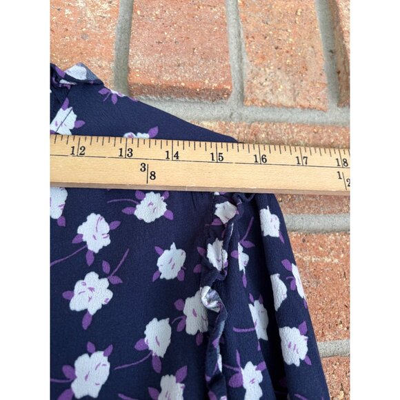 J. Crew Navy Blue Floral Print Long Sleeve Tiered Mini Dress - Picture 11 of 16